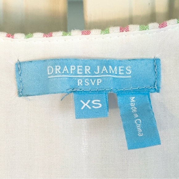 DRAPER JAMES RSVP Puff Sleeve Faux-Wrap Dress Pink and Green Striped XS - Picture 7 of 9